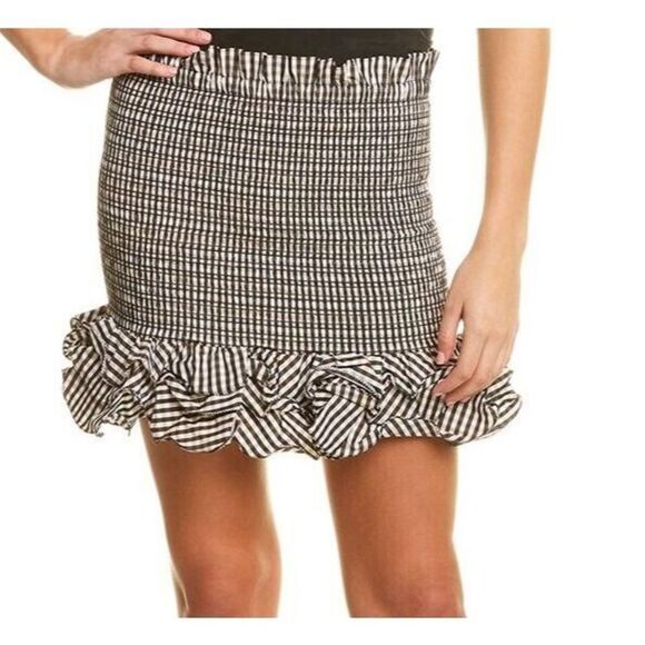 Petersyn Women's Sz M Sandbar Brown Check Barrett Smocked Ruffle Mini Skirt $245 - Picture 7 of 7